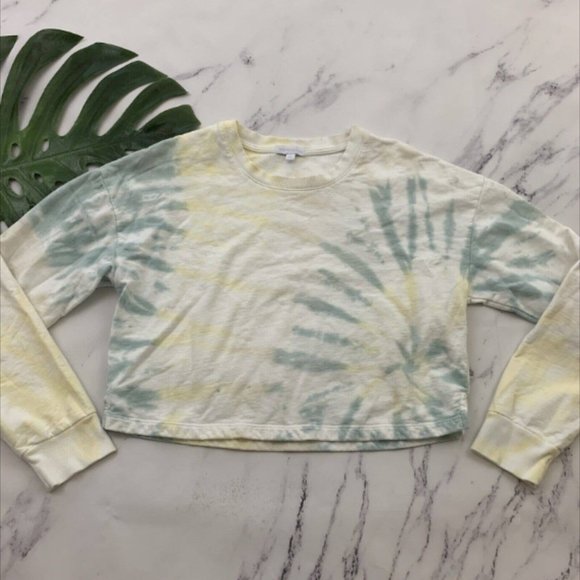 Beyond Yoga Weekend Boxy Crop Pullover Sweatshirt Top Size M White Blue Tie Dye - Picture 3 of 3